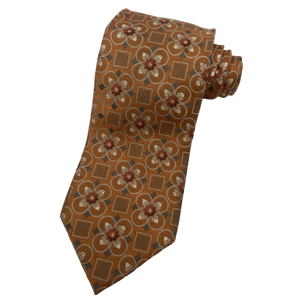 ERMENEGILDO ZEGNA Men's Tie 100% Silk ITALY Luxury FLORAL Gold White Red